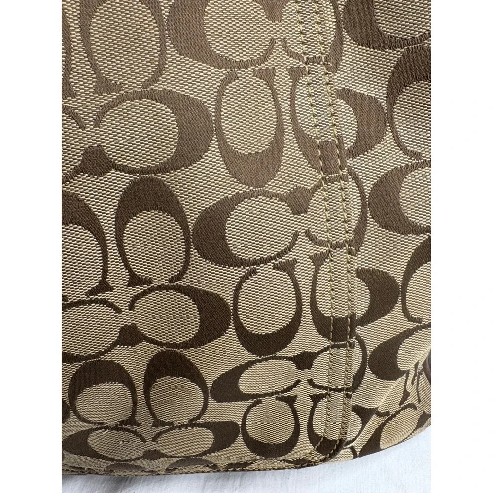 Coach Signature C Monogram Tote Bag Brown Leather Trim Gold Hardware - Picture 5 of 13